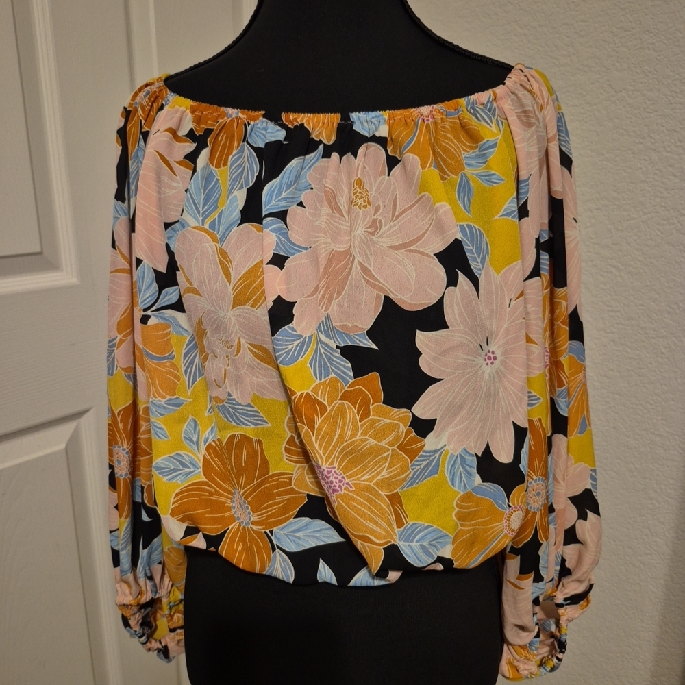 Women’s Off-Shoulder Floral Blouse in Black, Mustard & Pink